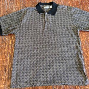 New* CHERESKIN s/s GOLF Polo SHIRT ~BLACK & TAN tiny check~ knit collar cuffs XL